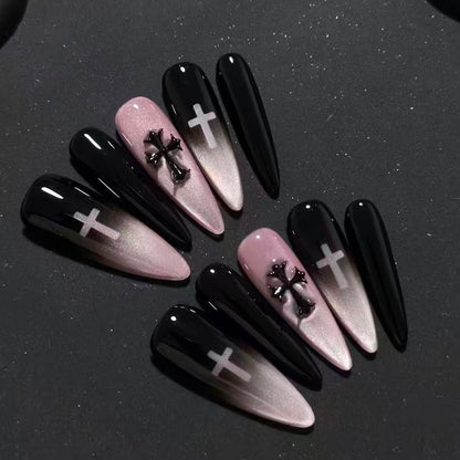 Black Pink Cross Nail Set