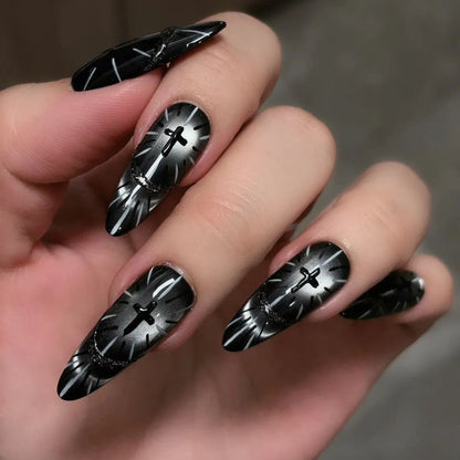 Black and Whıte Cross Nail Set
