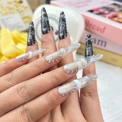 Black and Whıte Cross Nail Set