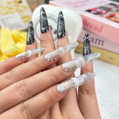 Black and Whıte Cross Nail Set