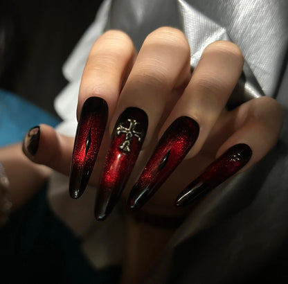 Red Black Cross Nail Set