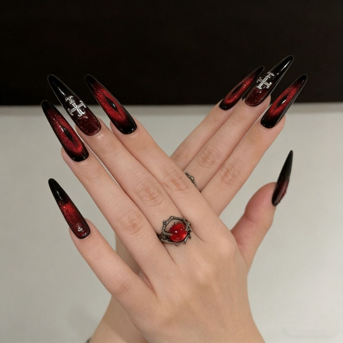 Red Black Cross Nail Set