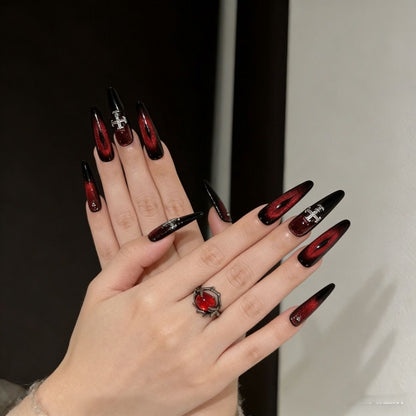 Red Black Cross Nail Set