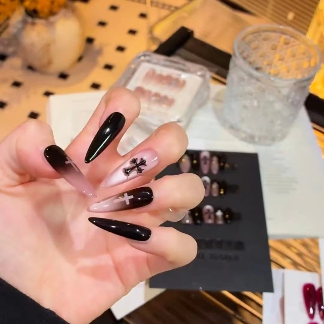 Black Pink Cross Nail Set