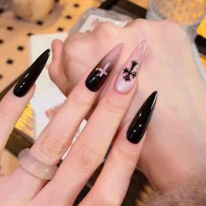 Black Pink Cross Nail Set