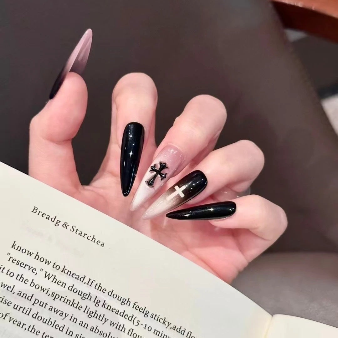 Black Pink Cross Nail Set