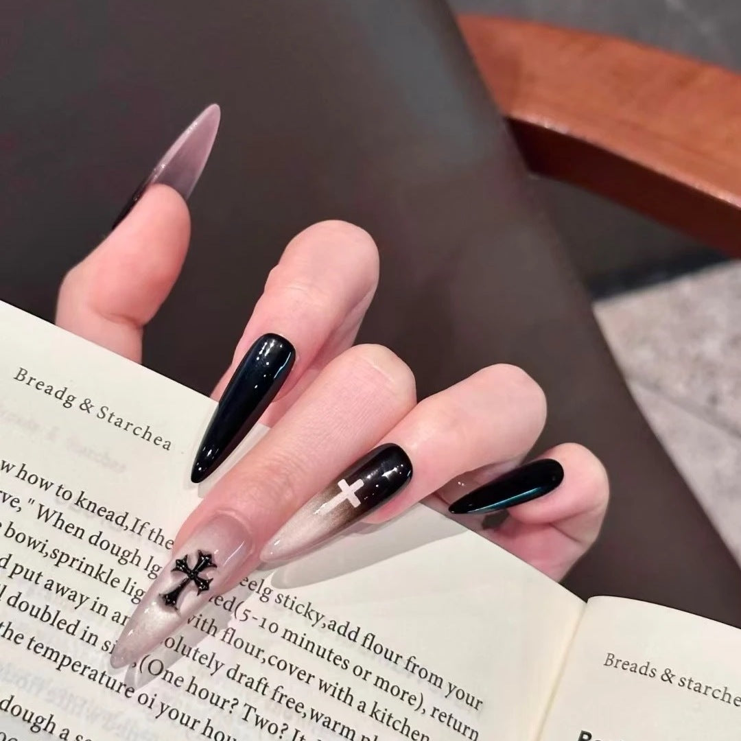 Black Pink Cross Nail Set