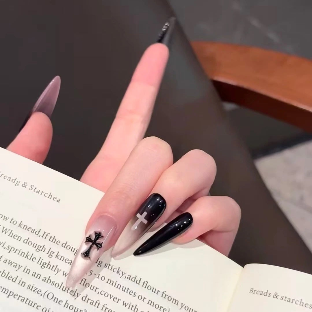 Black Pink Cross Nail Set